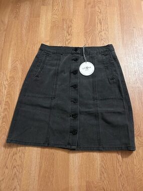 Umgee Black Button-Front A-Line Mini Skirt